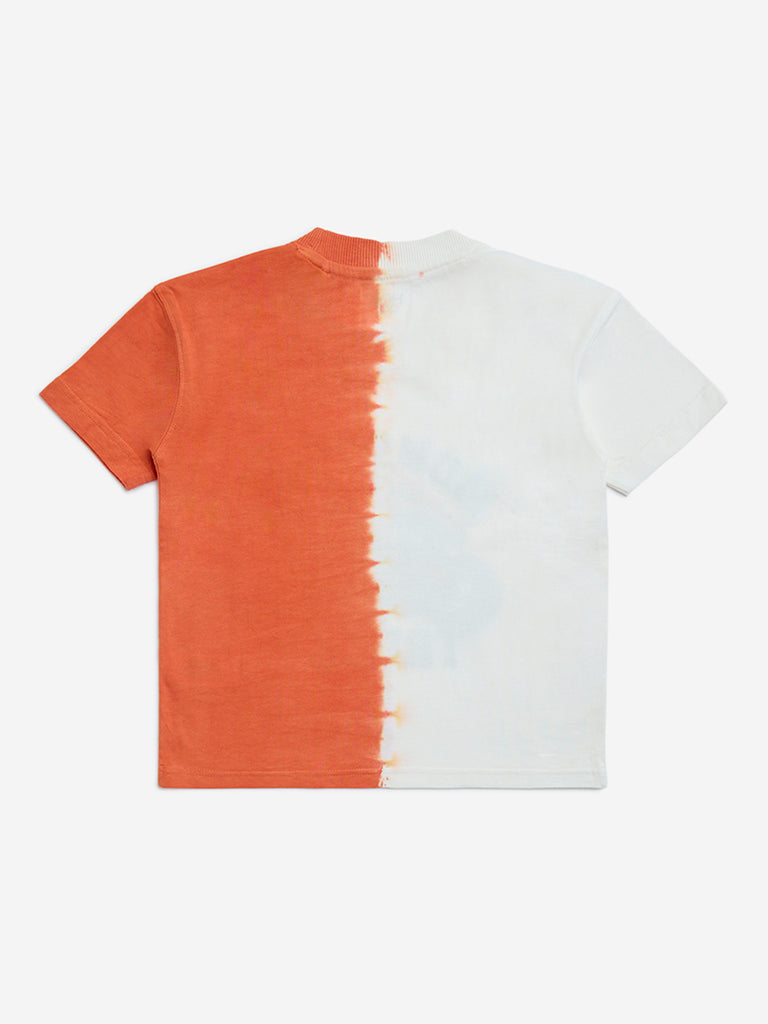 HOP Kids Orange Printed Cotton T-Shirt - Image 2