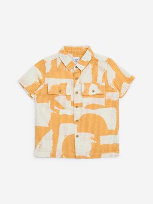 HOP Kids Orange Abstract Detailed Cotton Shirt