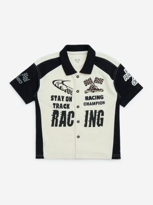 HOP Kids Black Typographic Cotton Shirt