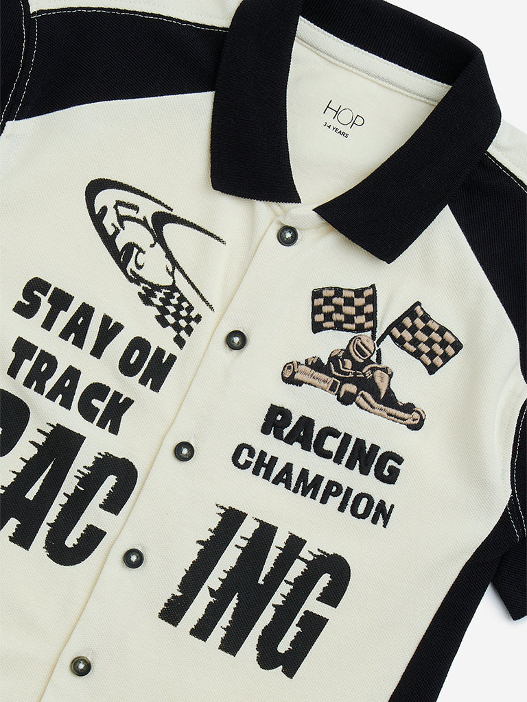 HOP Kids Black Typographic Cotton Shirt - Image 4