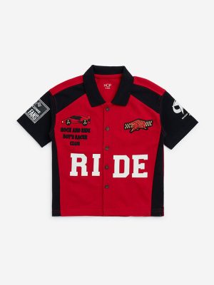 HOP Kids Red Typographic Cotton Shirt