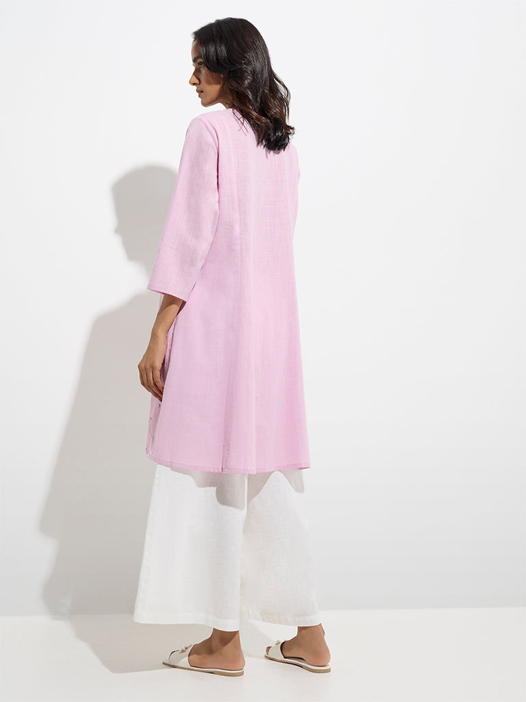 Utsa Lilac Mirror-Detailed Cotton A-Line Kurta - Image 4