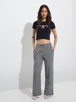 Superstar Black Checks Mid-Rise Cotton Lounge Pyjamas