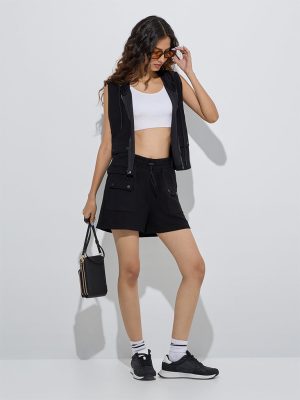 Studiofit Black Solid High-Rise Shorts