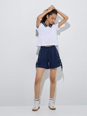 Studiofit Navy High-Rise Cotton Shorts