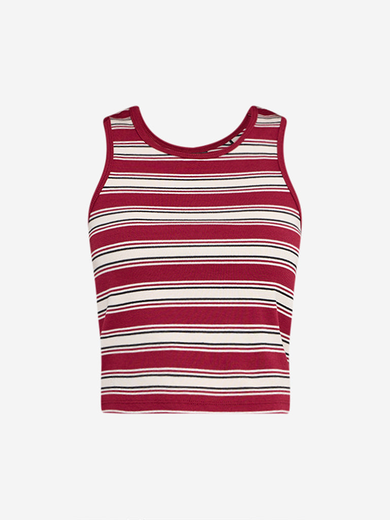 Studiofit Maroon Striped Cotton-Blend Tank Top - Image 5