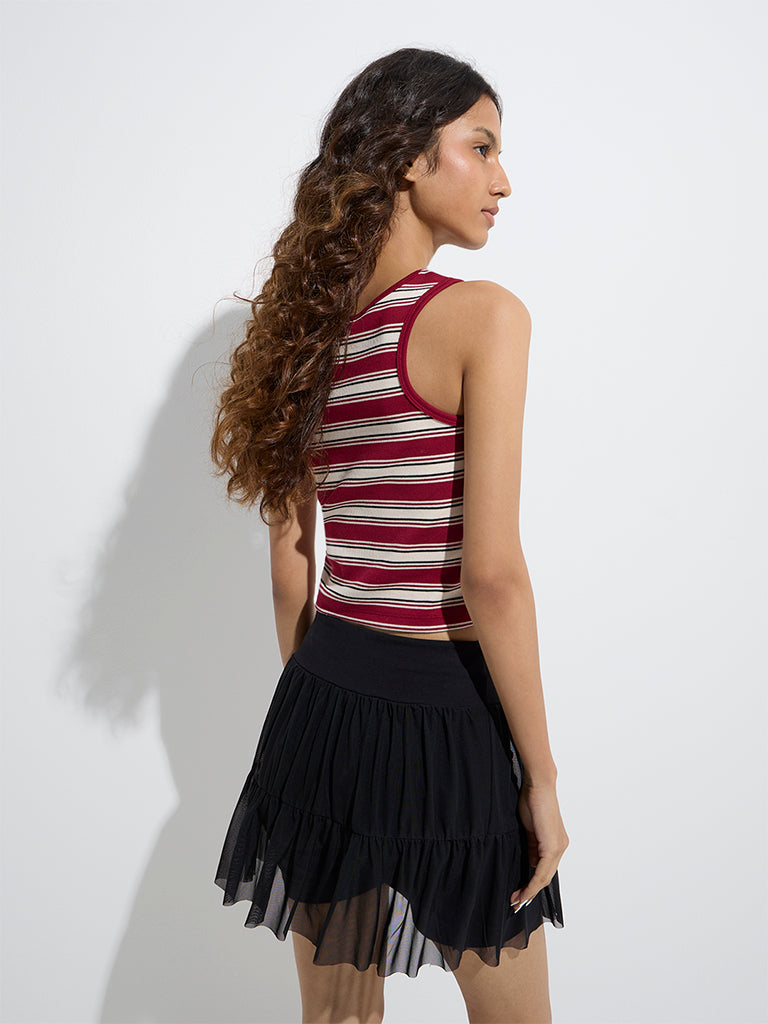 Studiofit Maroon Striped Cotton-Blend Tank Top - Image 4
