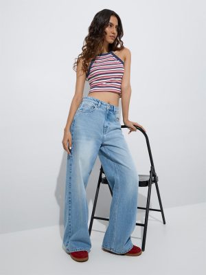 Nuon Light Blue Washed Relaxed-Fit High-Rise Jeans