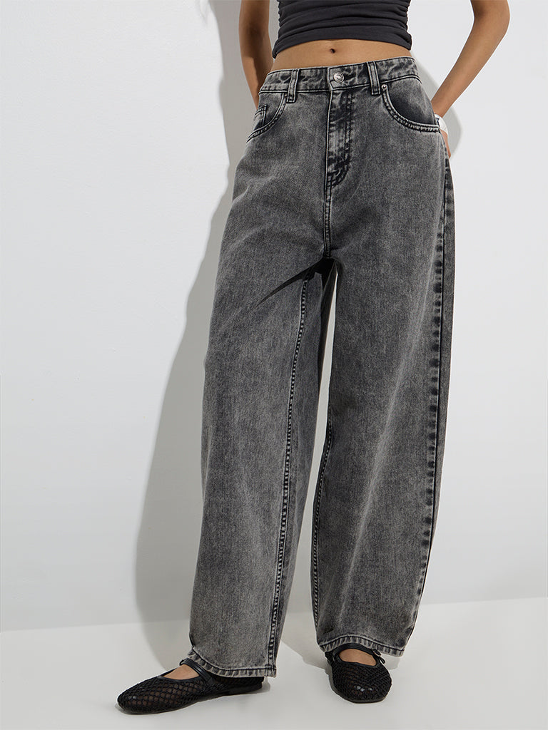Nuon Grey Washed Relaxed-Fit High-Rise Jeans - Image 3