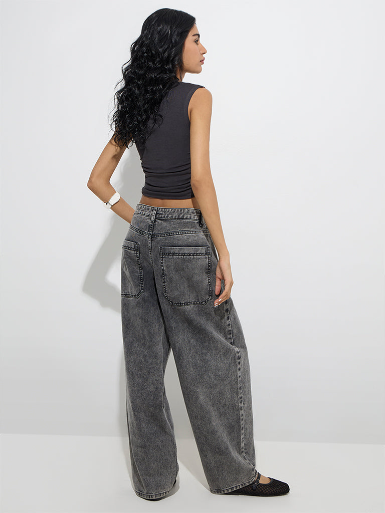 Nuon Grey Washed Relaxed-Fit High-Rise Jeans - Image 5