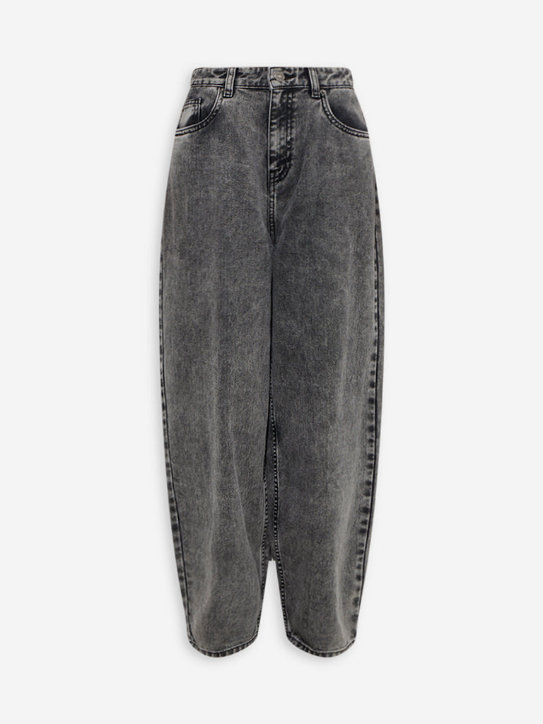 Nuon Grey Washed Relaxed-Fit High-Rise Jeans - Image 6