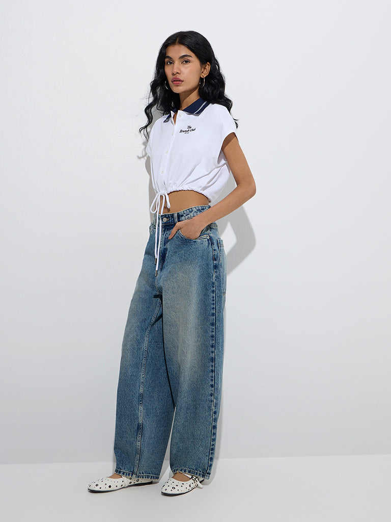 Nuon Light Blue Washed Mid-Rise Boyfriend Jeans