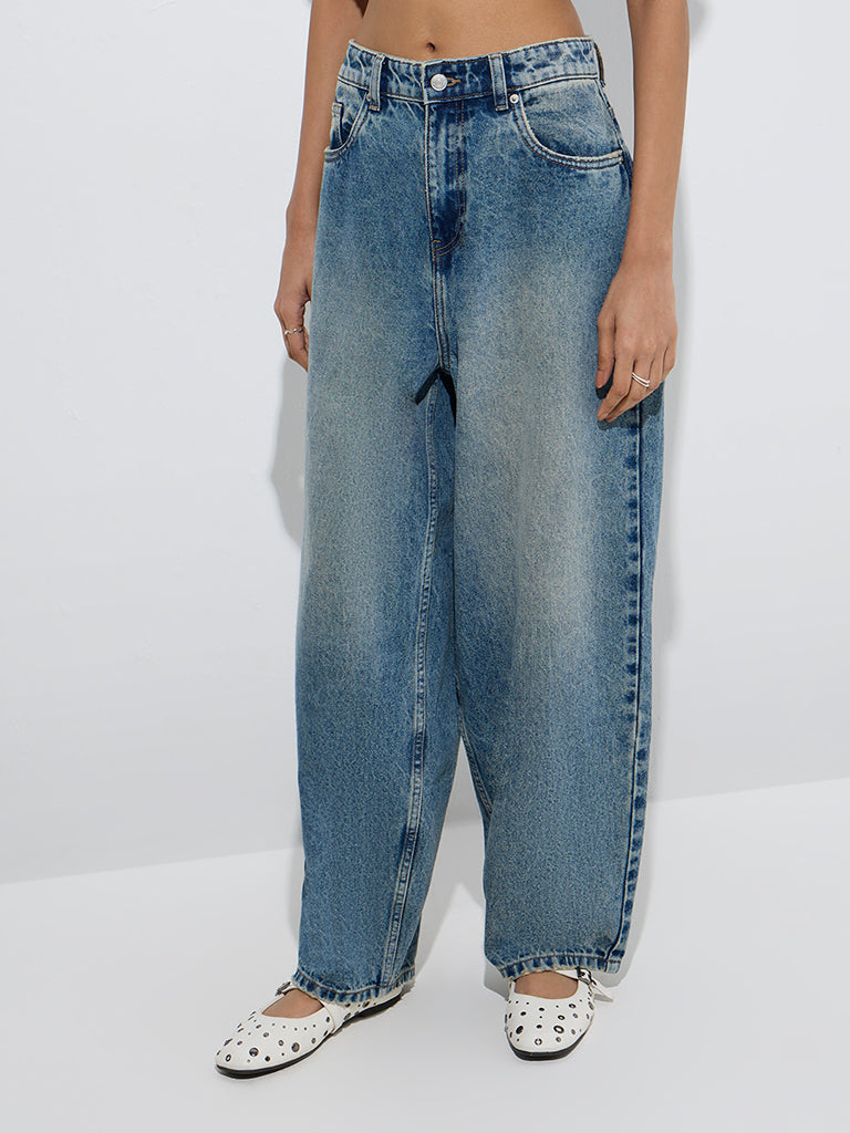 Nuon Light Blue Washed Mid-Rise Boyfriend Jeans - Image 3