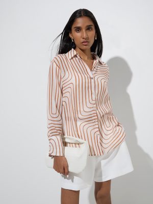 Wardrobe Tan Geometric Detailed Shirt