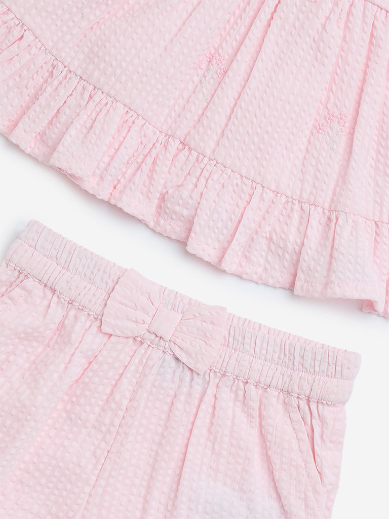HOP Baby Pink Seersucker Cotton Top and Shorts Set - Image 3