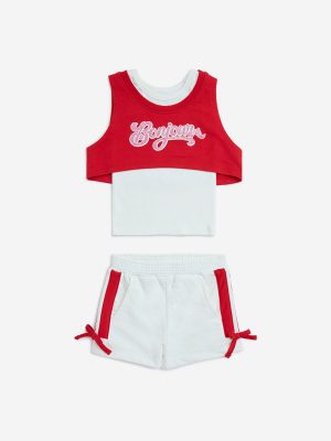 HOP Kids Red Text Design Cotton Top. Camisole and Shorts Set
