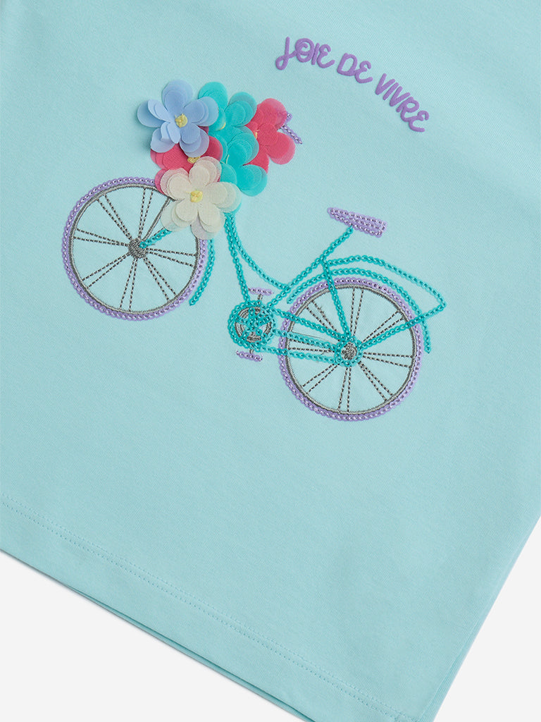 HOP Kids Aqua Cycle Detailed Cotton Top - Image 4