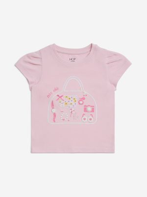 HOP Kids Pink Printed Cotton Top