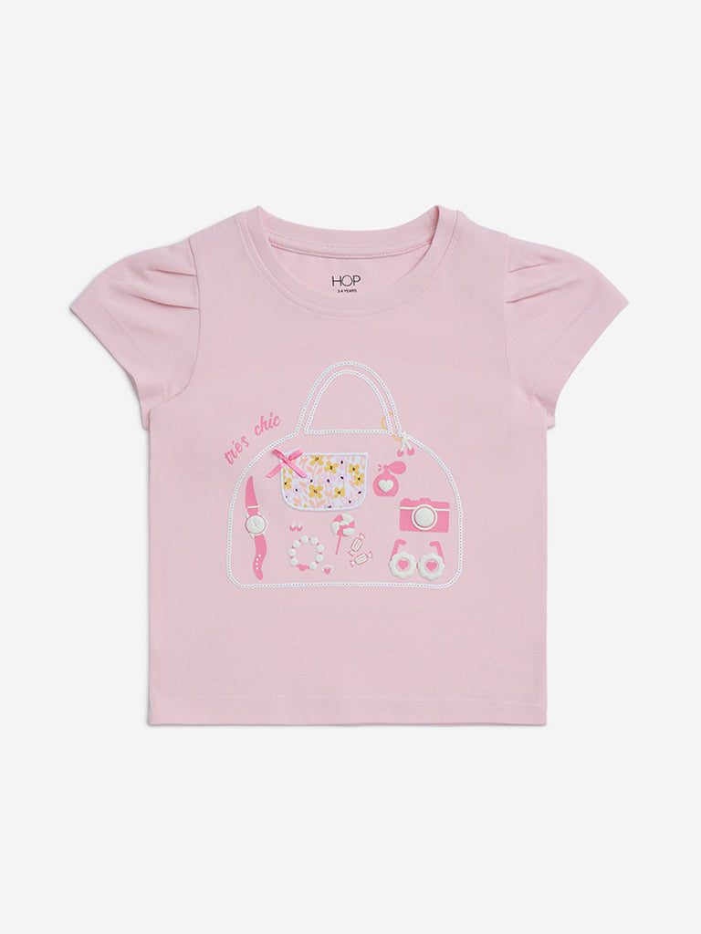 HOP Kids Pink Printed Cotton Top