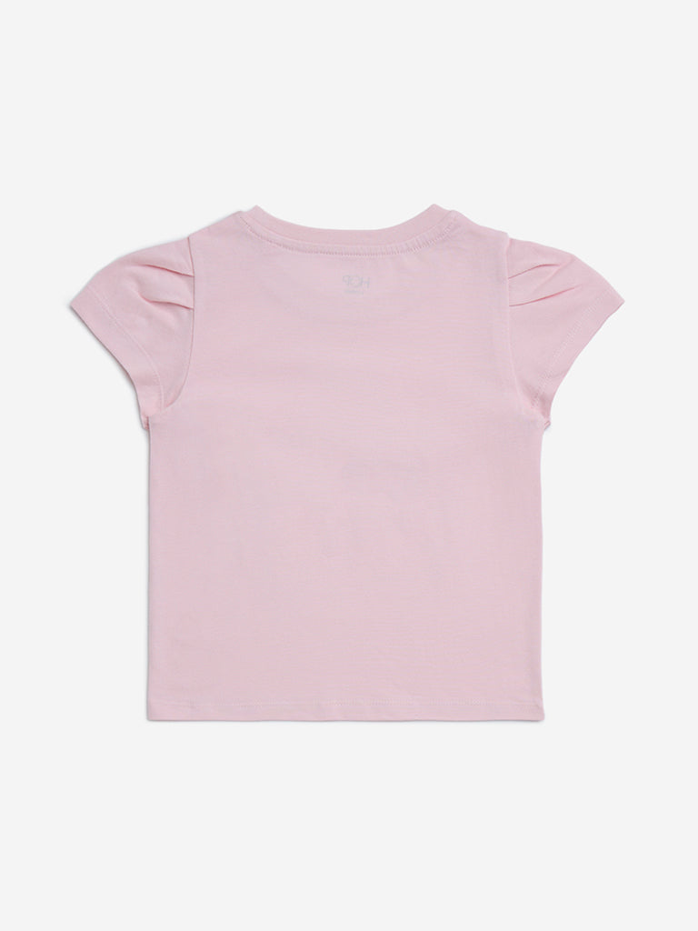 HOP Kids Pink Printed Cotton Top - Image 3