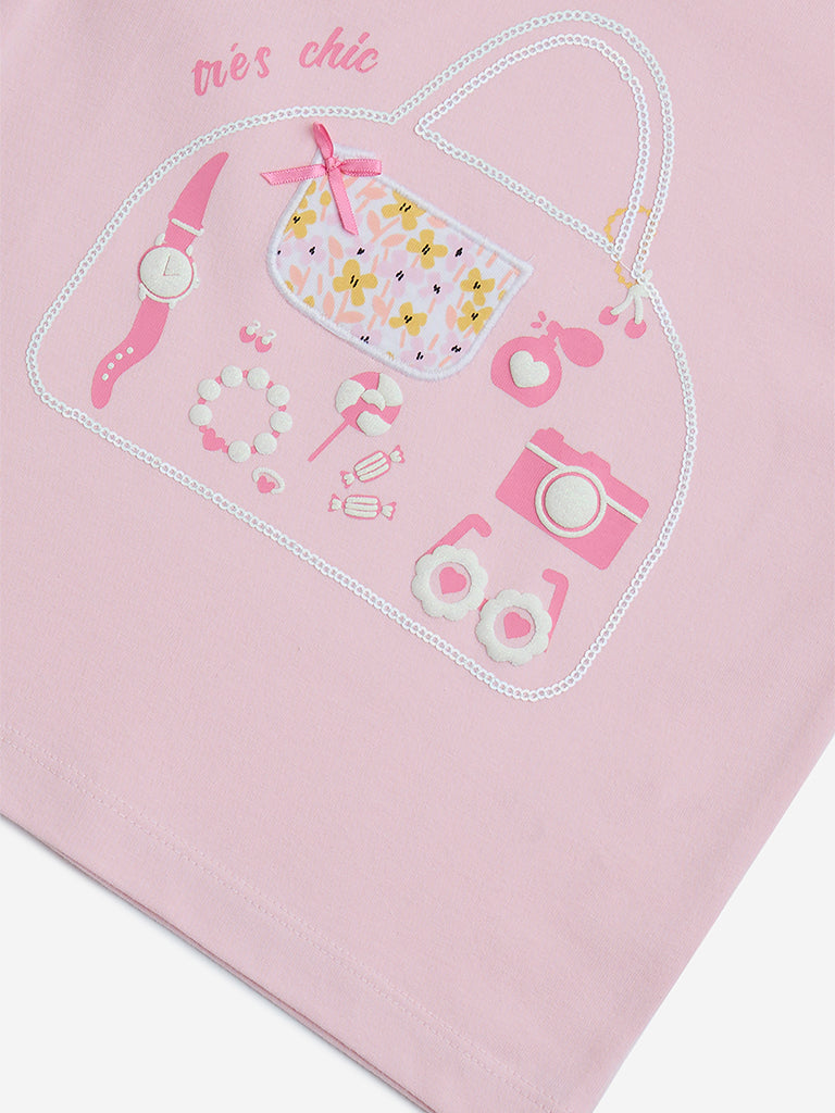HOP Kids Pink Printed Cotton Top - Image 4