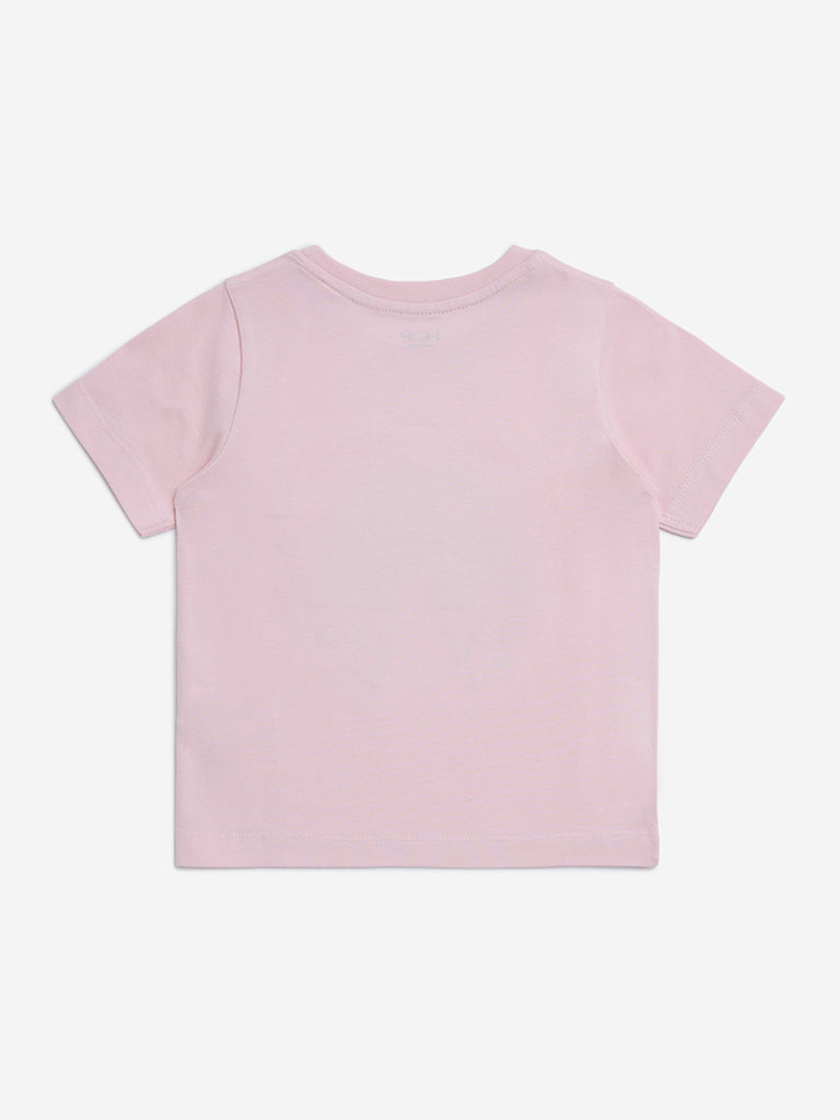 HOP Kids Pink Rainbow Sequin Design Cotton T-Shirt - Image 3