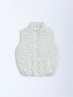 HOP Kids Off-White Floral Design Puffer Jacket