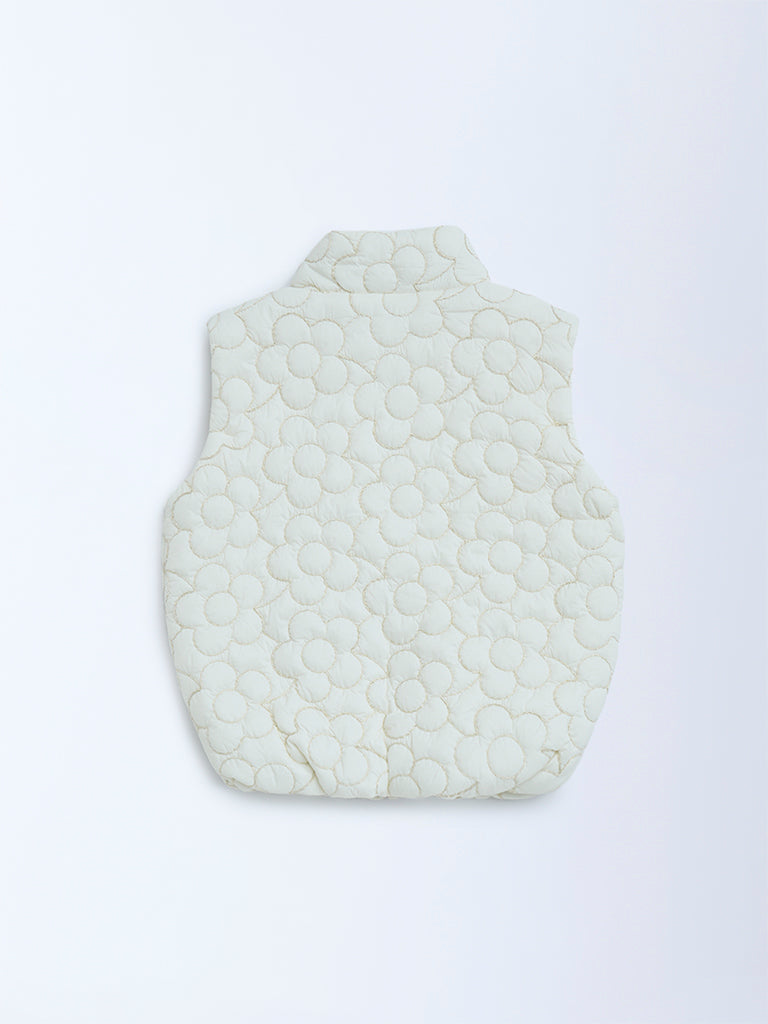 HOP Kids Off-White Floral Design Puffer Jacket - Image 2