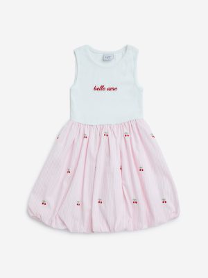 HOP Kids Pink Cherry Printed Cotton-Blend Balloon Dress