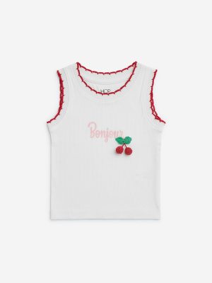 HOP Kids White Text Design Ribbed Cotton-Blend Tank Top