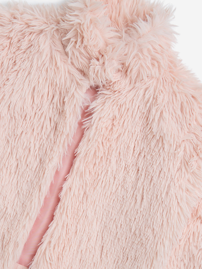 Y&F Kids Light Pink Faux Fur Jacket - Image 3