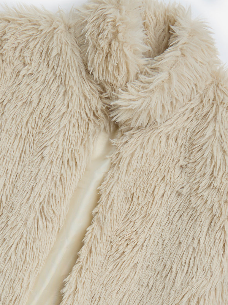 Y&F Kids Beige Faux Fur Jacket - Image 3