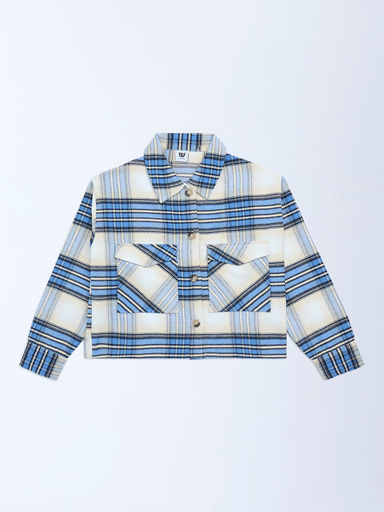 Y&F Kids Blue Check Design Shacket