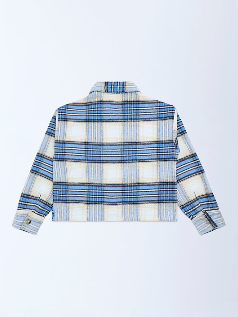 Y&F Kids Blue Check Design Shacket - Image 2