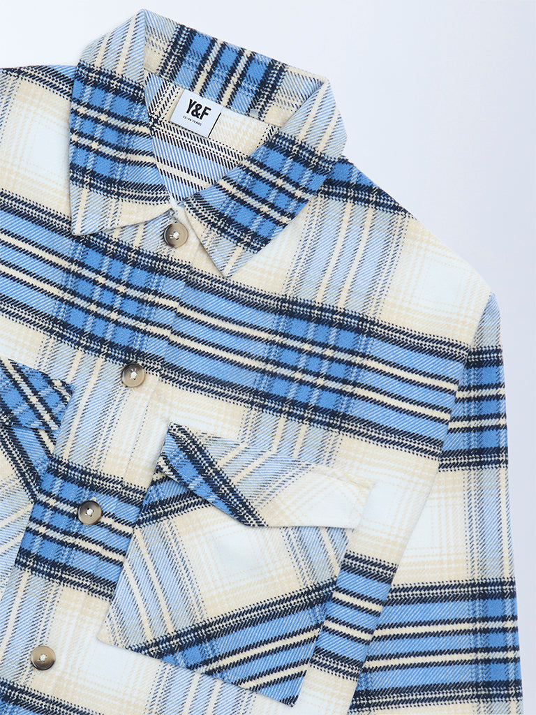 Y&F Kids Blue Check Design Shacket - Image 3