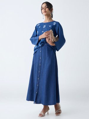 Utsa Indigo Maxi Denim Skirt