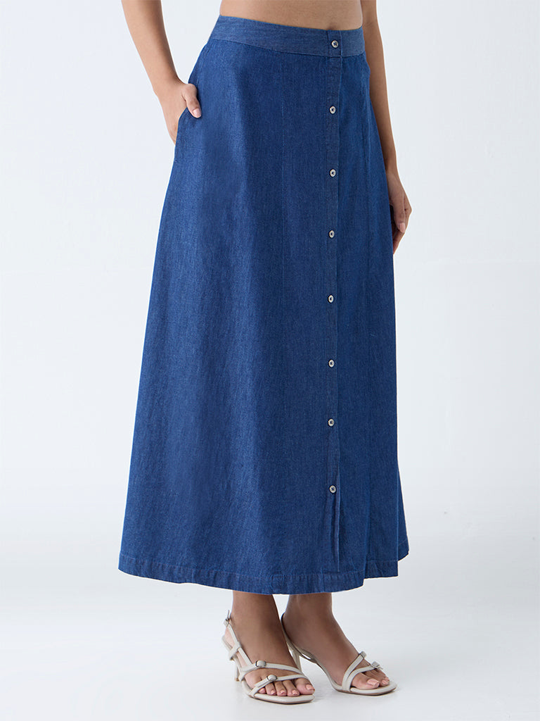 Utsa Indigo Maxi Denim Skirt - Image 2