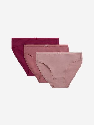 Wunderlove Dusty Pink Cotton-Blend Hi-Leg Briefs -Pack of 3