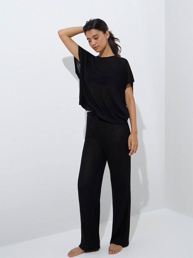 Wunderlove Black Solid High-Rise Lounge Pants