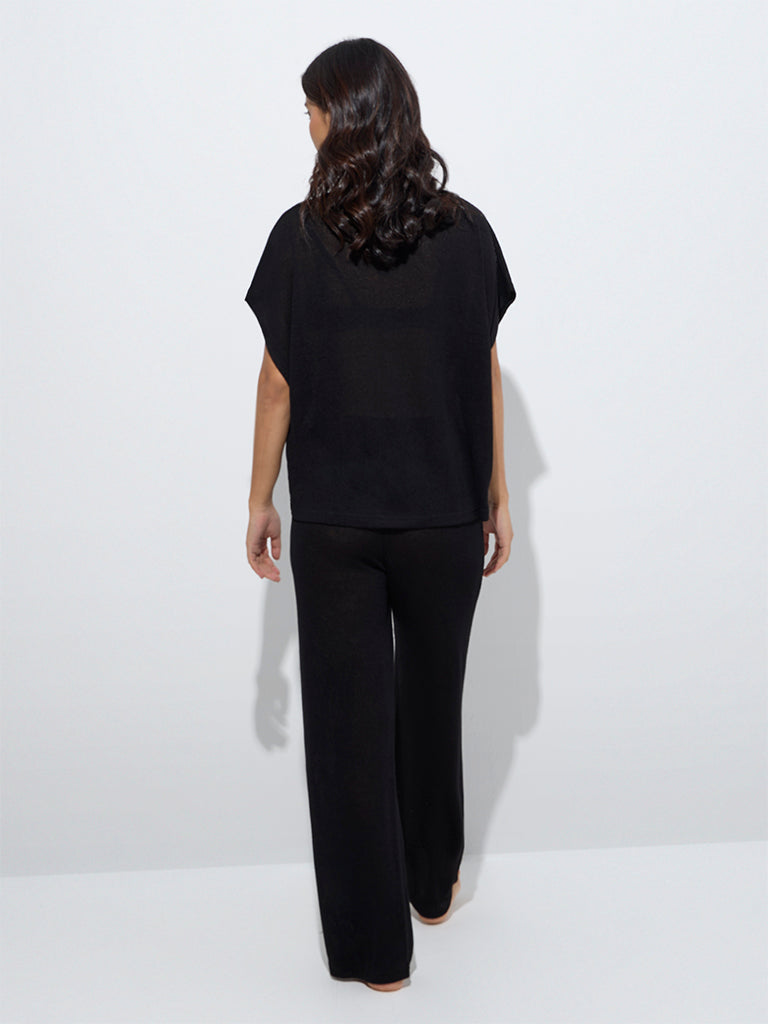 Wunderlove Black Solid High-Rise Lounge Pants - Image 4