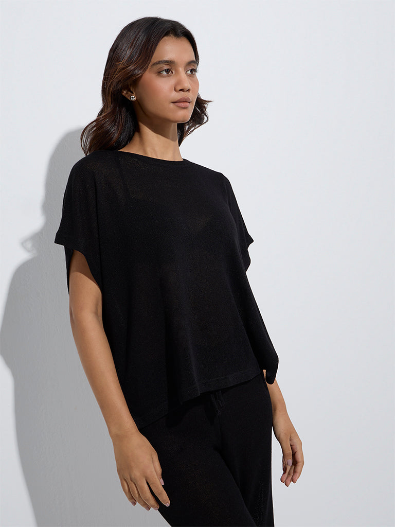 Wunderlove Black Solid Lounge Top - Image 2