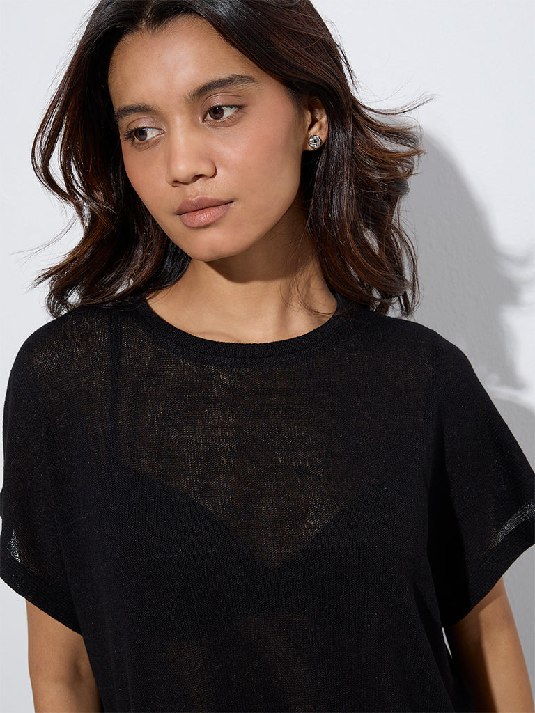 Wunderlove Black Solid Lounge Top - Image 3