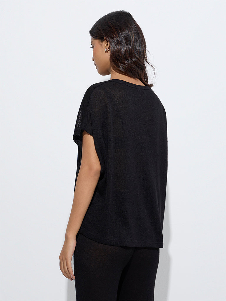 Wunderlove Black Solid Lounge Top - Image 4