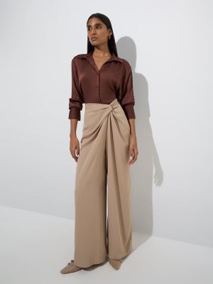 Wardrobe Dark Brown Satin Shirt