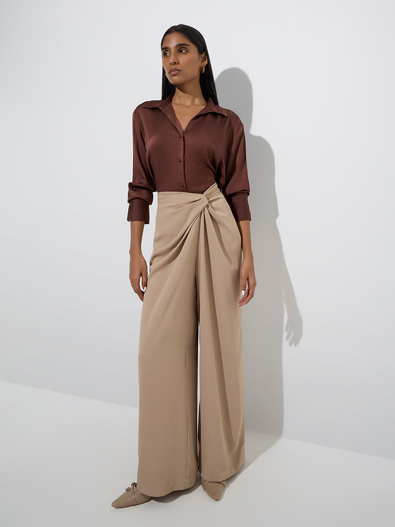 Wardrobe Dark Brown Satin Shirt