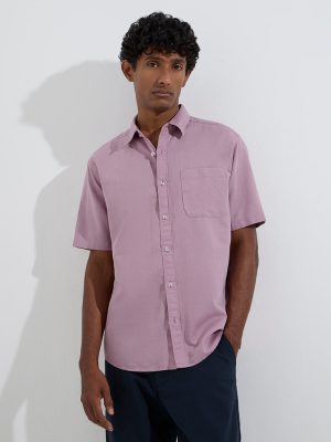 WES Casuals Mauve Solid Relaxed-Fit Linen-Blend Shirt