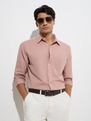 WES Casuals Dusty Pink Solid Relaxed-Fit Cotton-Blend Shirt