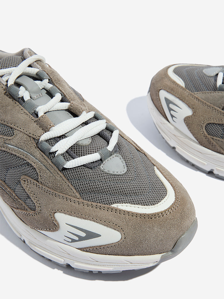 SOLEPLAY Taupe Mesh-Detailed Lace-Up Sneakers - Image 3