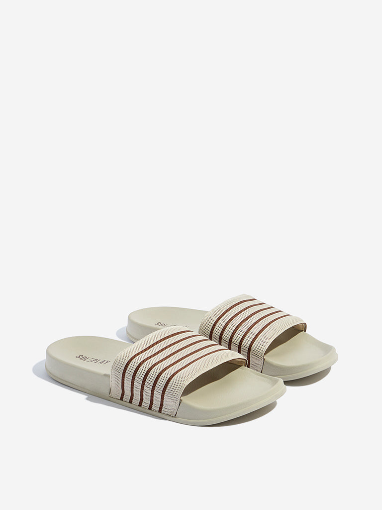 SOLEPLAY Beige Stripe Printed Pool Slides - Image 2