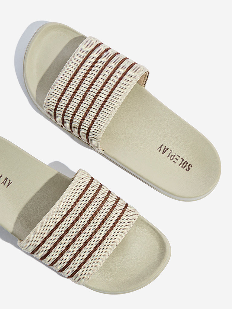 SOLEPLAY Beige Stripe Printed Pool Slides - Image 3